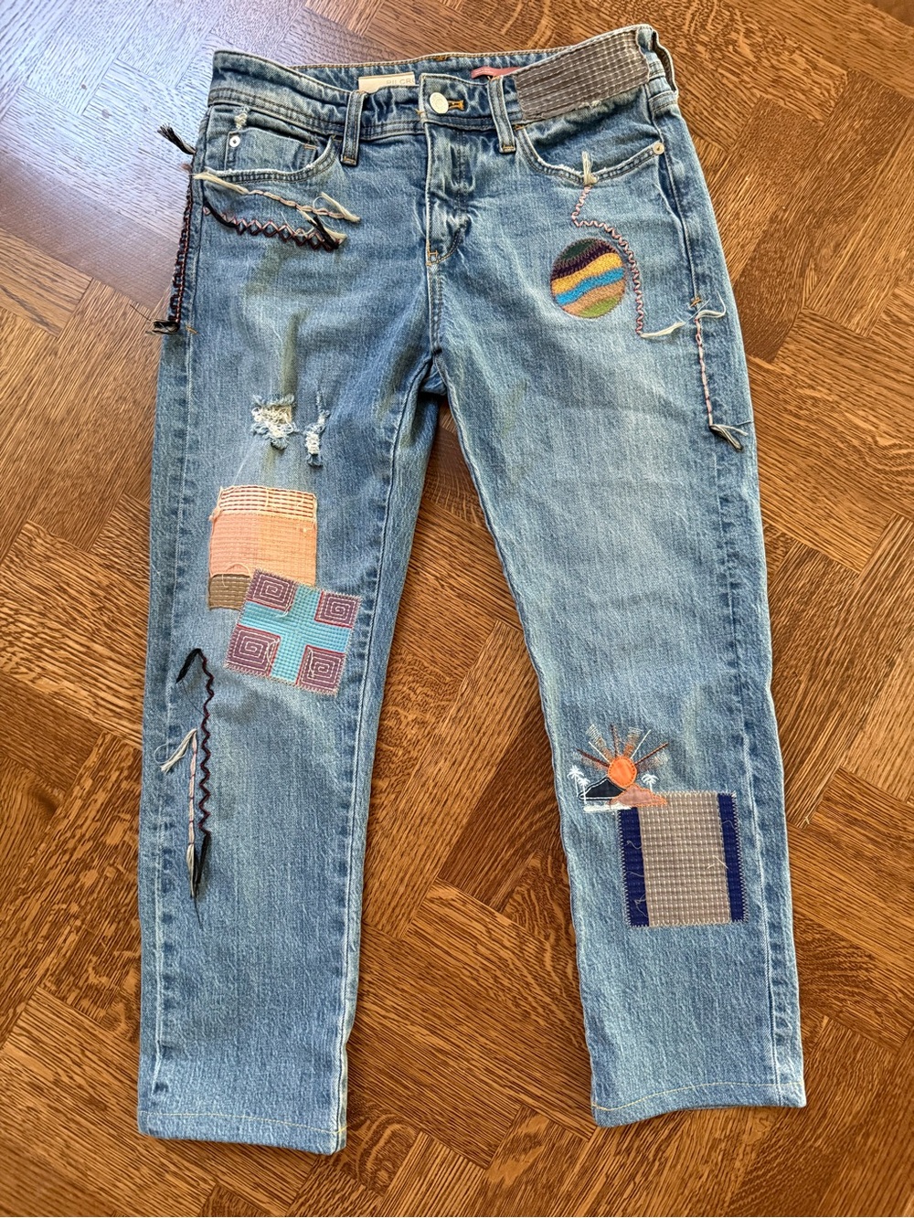 PILCRO Anthropologie Slim Boyfriend Jeans Patchwork Artsy Cottagecore Boho 26